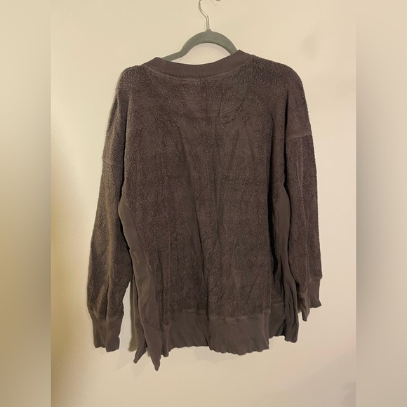 Aerie Brown Textured Soft Crew Neck Sweatshirt with Slits - Picture 4 of 4